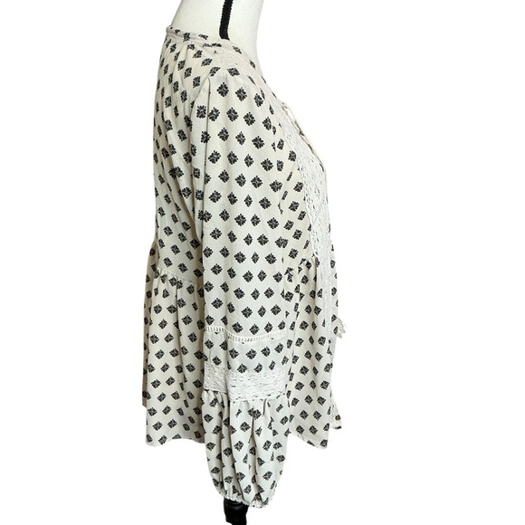 Hint of Mint Lace Up Peasant Blouse Cream and Black Boho Bohemian Cottage Core - Picture 8 of 16